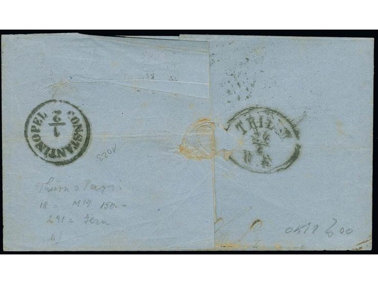 TÜRKEI: 1859/61, 5 Silbergroschen braunpurpur mit klarer Nummer "291" und nebengesetztem EKr. "GERA 23 1" (1867) auf Faltbrie
