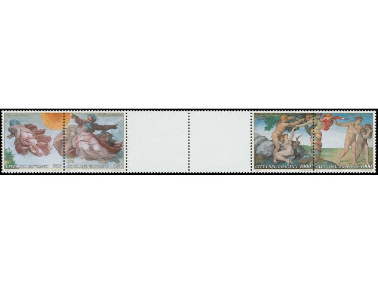 1994, Sistine Chapel 350 and 1000 l. as horizontal gutter strip of six, mint never hinged, fine