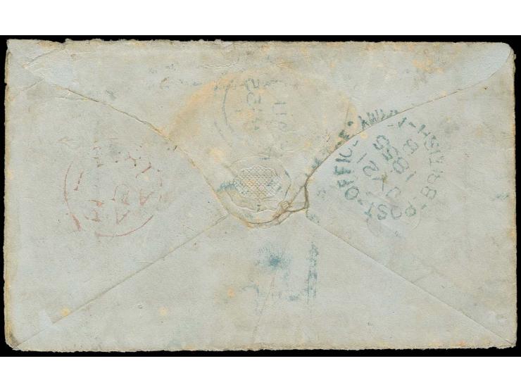 "POST-OFFICE BRITISH-ARMY JY 21 1855 B", in blue on reverse of envelope to England, franked on arrival with pair and single 1