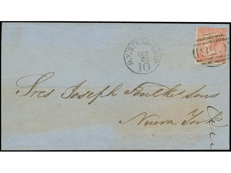 COLOMBIA: "C56" on 4 d. vermilion, plate 8, on letter sheet 1867 from Carthagena via Colon to New York with adjacent "N.Y. ST