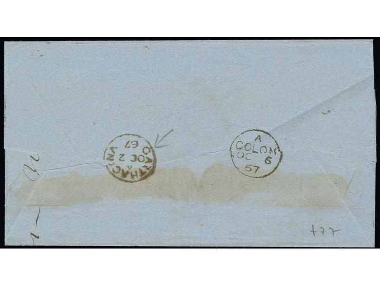 COLOMBIA: "C56" on 4 d. vermilion, plate 8, on letter sheet 1867 from Carthagena via Colon to New York with adjacent "N.Y. ST