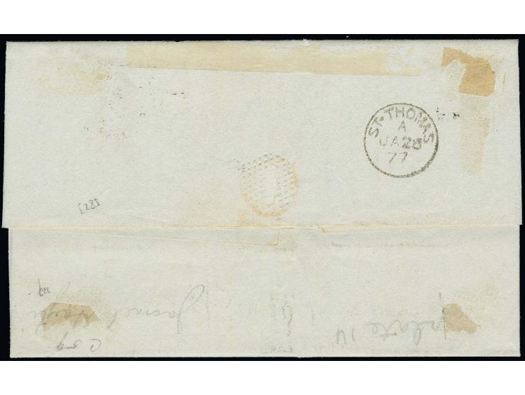 HAITI: "C59" on 4 d. vermilion, plate 14, on entire letter from Port au Prince with adjacent red "JACMEL PAID JA 25 77" to St