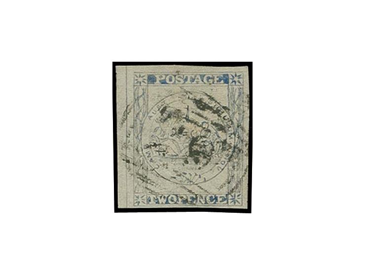 1850, Worn Impressions 2 d. blue, clear to very wide margins with little unclear numeral "29", fine, signed Roig