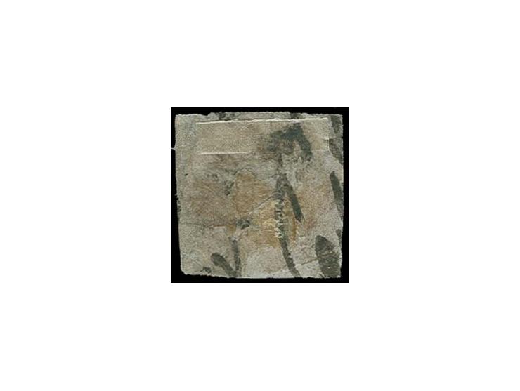  ½ a. blue, good colour, cut to shape, tied to small piece by faded cancellation, still an attractive copy of this rare stamp