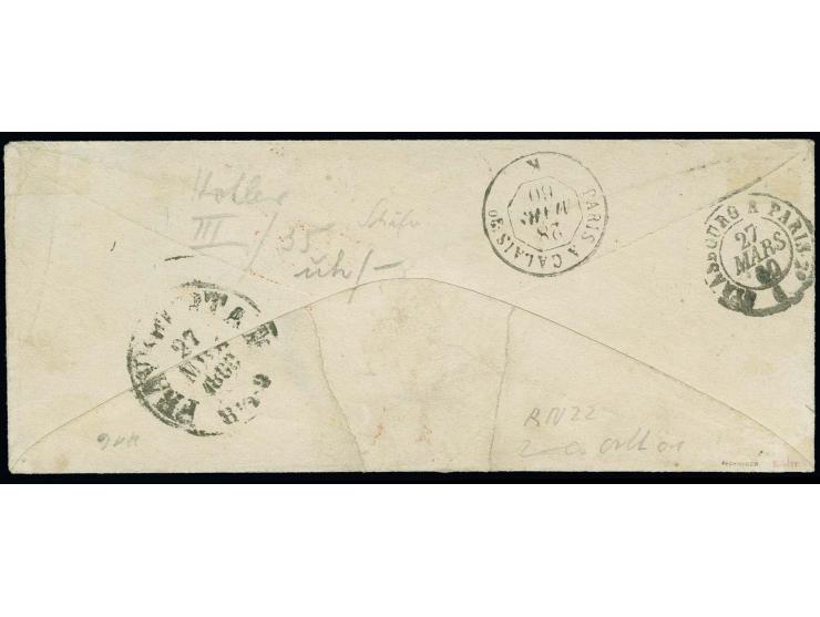 MEXICO: 1859/61, 10 Silbergroschen orange in Mischfrankatur mit 1852/58, ½ Silbergroschen auf olivgrau und 2 Silbergroschen a