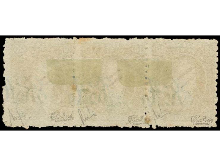 1864, Rivadavia 10 c. green, horizontal strip of 3 with 2 strikes of oval "SoDel E. / Certificado / A. DE C.N." (Santiago del