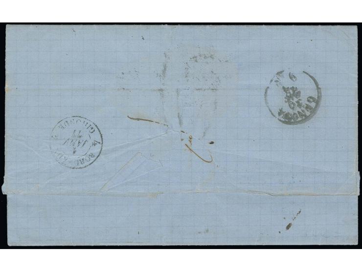 1867/74, 5 c. vermilion, 2 copies, tied to entiere letter from Buenos Aires to Bordeaux with adjacent "Da Buenos Aires coi Po