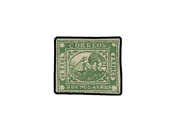 1858/59, Barquitos 2 p. yellow-green, tiny touched in outer frameline at lower left, otherwise wide margins and fresh colour,