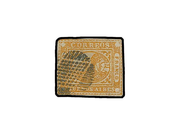 5 p. pale-orange, frame line just touched at upper right, otherwise mostly good clear margins, used with "ponchito" cancel, m