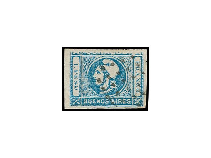 1859, Liberty 1 p. blue with transfer error 'inscription etc. at top missing', used, fine, interesting variety