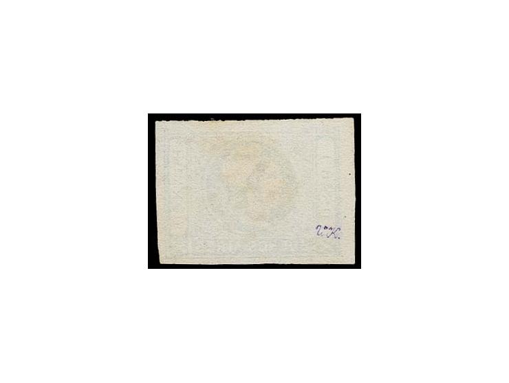 1859, Liberty 1 p. blue with transfer error 'inscription etc. at top missing', used, fine, interesting variety