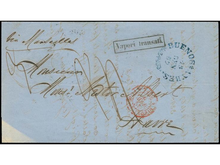 BRITISH POST OFFICE: 1857, "BUENOS * AYRES 18 GEN 57", clear blue date stamp on letter sheet with part of contents via Rio an