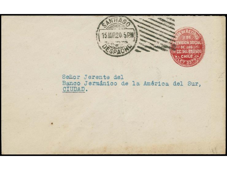 1920, local official cover "Caja de Retiros y de Prevision Social de Los" from "SANTIAGO 15.MAR.", fine