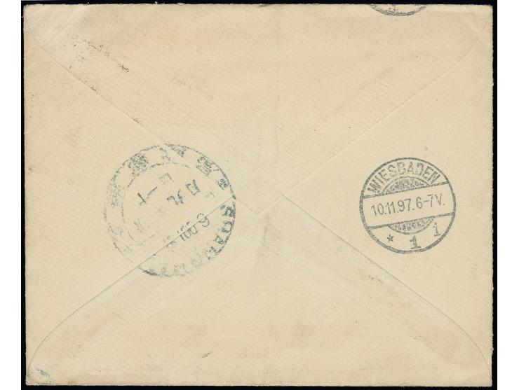 "NEWCHWANG MAIL MATTER", oval marking with adjacent Dollar chop "NEWCHWANG 30 SEP 97" on envelope with additional franking Fr