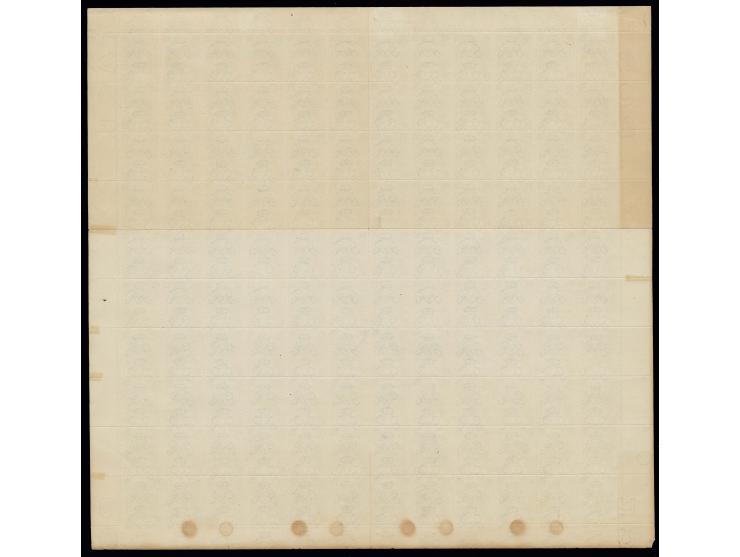 5 m. on 1 pia., cpl. sheet of 120 stamps, transfer D, with error "MILLILMES" on pos. 10, folded with minor marginal splits (p