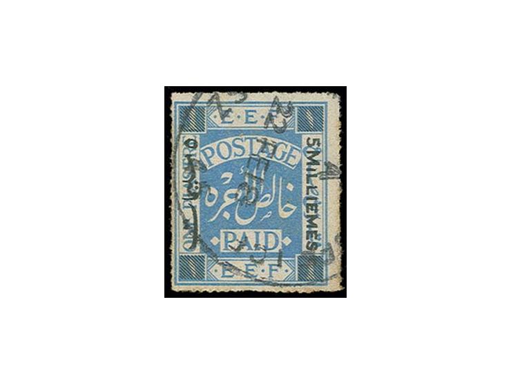 5 m. on 1 pia. with clear cancel "SZ45 / 22 Fe 18" (Jaffa), paper remainders on reverse, a fine and scarce stamp in this cond