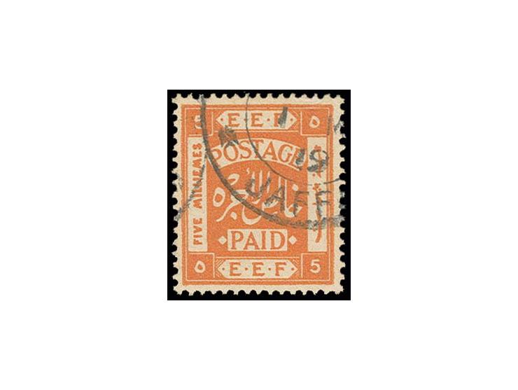 1918/27, typographed issue without overprint 5 m. with inverted watermark neatly cancelled "JAFFA 1 M... 19"; a very fine sta