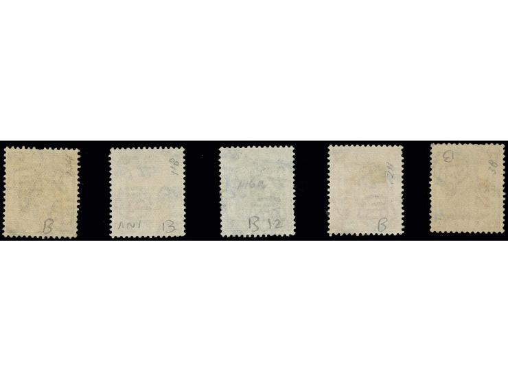 1-5 m., plate B, with watermark inverted, used, 1 m. and 5 m. some short perfs (Bale 71-75 var.)