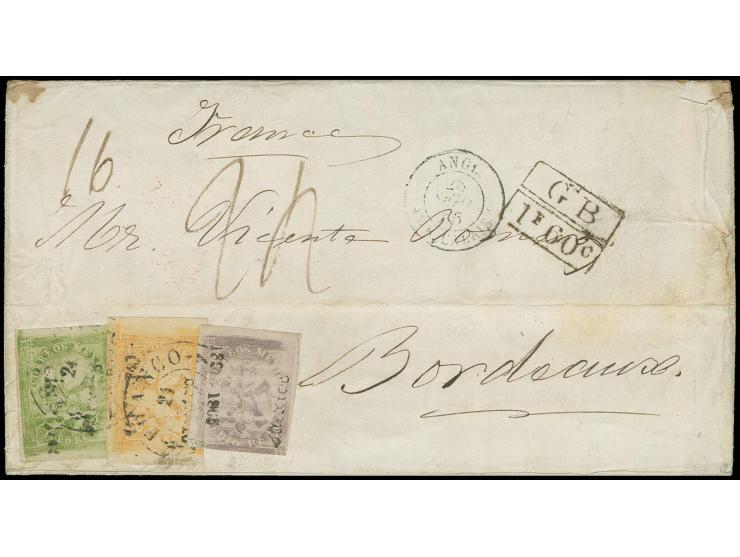 1864/65, Eagle ½ r. lilac 'Mexico 33-1865' with 2 r. orange and 4 r. green, tied by cds. "FRANCO..." to entire letter via Lon