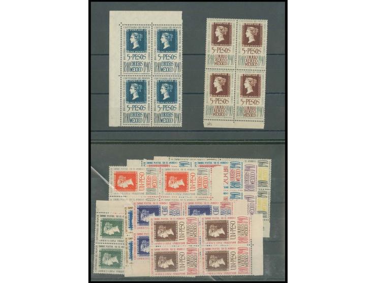 1940, Centenary of Stamps 5 c.-5 p., 10 values cpl. in blocks of 4, unmounted mint