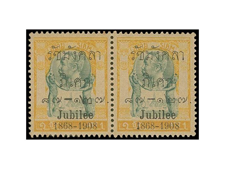 1908, Jubilee 1 a. yellow and green, surcharge error corrected by hand in horizontal pair with normal stamp, unused, fine (SS