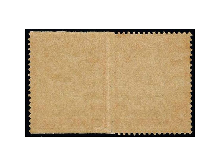 4 atts. on 5 att. red, horizontal pair, right stamp with three imperforated sides, unused, small tear at bottom, otherwise fi