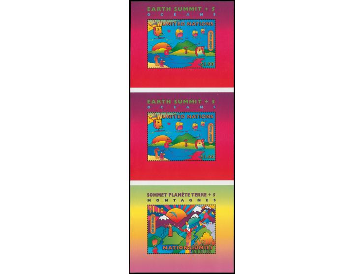 NEW YORK: 1997, Earth Summit 1$, souvenir sheet, uncut vertical strip of three, mint never hinged, fine