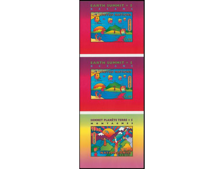 NEW YORK: 1997, Earth Summit 1$, souvenir sheet, uncut vertical strip of three, mint never hinged, fine