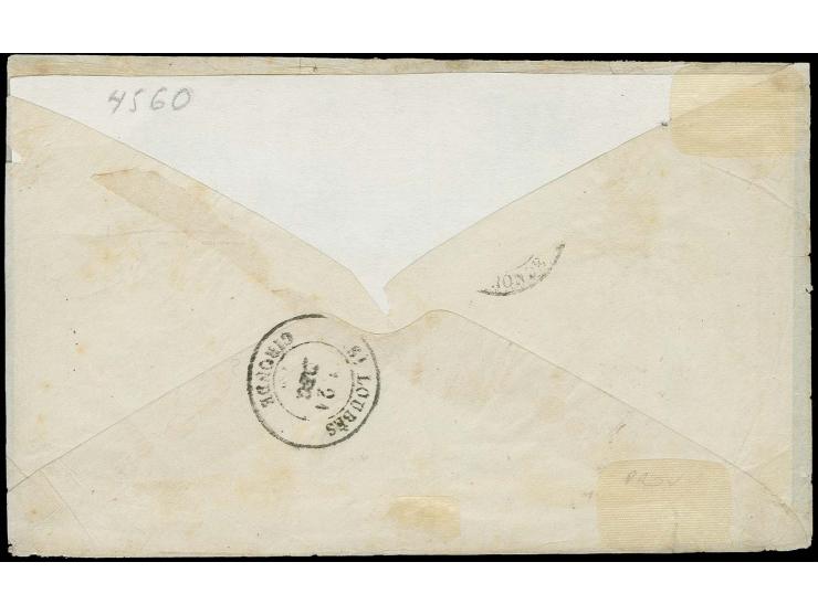 1877, 5 c. green, tied by barred oval "D" to envelope with combination franking France type Sage 1 fr., tied by red "MONTEVID