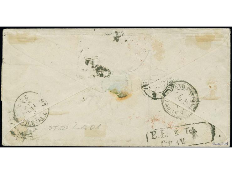 CEYLON: 1857, 18 Kreuzer hellblau und 3 Kreuzer orangegelb in Mischfrankatur mit 1859, 9 Kreuzer karmin, alle farbfrisch und 