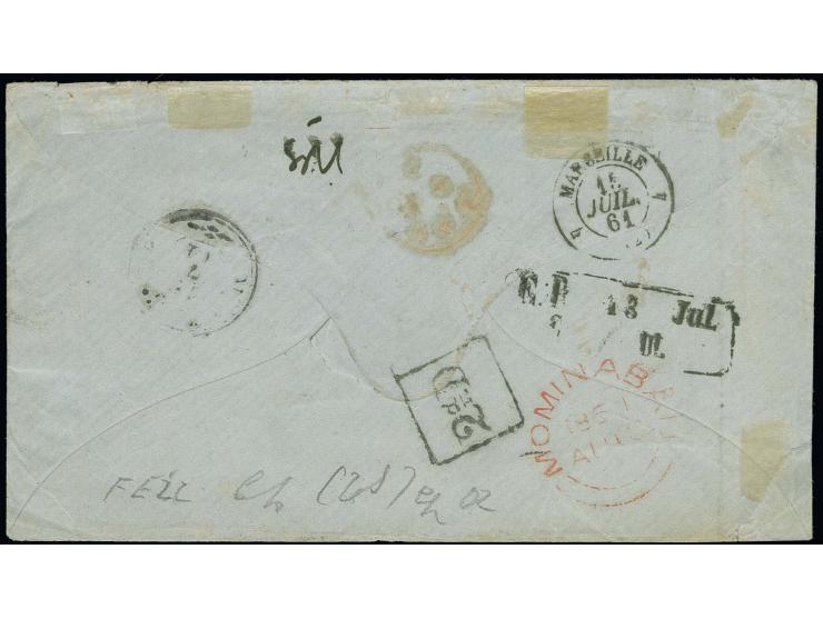  1859, 18 Kreuzer blau, noch voll- bis breitrandig zusammen mit leicht berührter 9 Kreuzer karmin mit jeweils sauberem Kr. "W