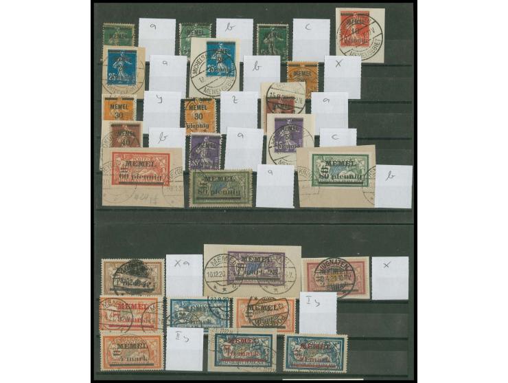 Aufdruck auf Frankreich 5 Pfg.-20 M. gest. kpl. bis überkpl. mit Mi.-Nr. 18a, b, c, 21x, y, z, 22a, b, 23a, c, 25a, c, 26xa, 
