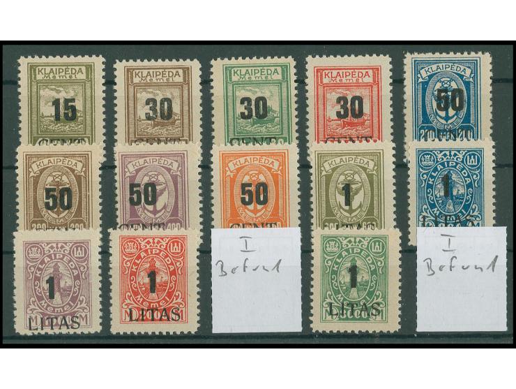 Angliederung des Memellandes 15 C.-1 L. kpl., postfrisch, 1 L. auf 2000 M. und 1 L. auf 3000 M. mit Aufdruckfehler "enger Abs