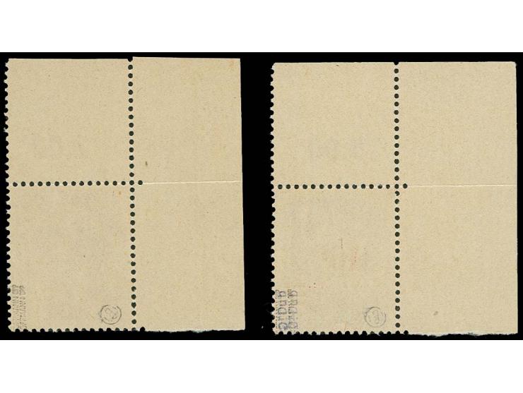 Urdruck 10 C.-50 Fr., kpl. einheitlich aus der linken oberen Bogenecke (vorgefaltet), dabei die Plattenfehler Mi.-Nr. 228 I/V