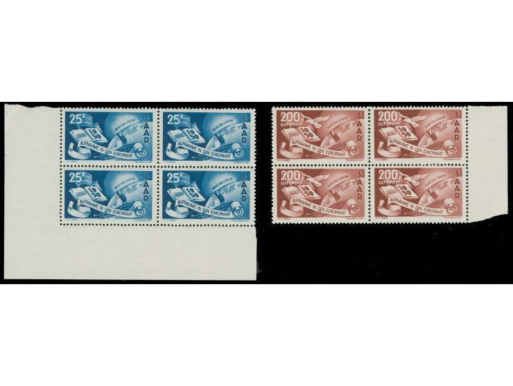 1950, Europarat 25 und 200 Fr. jeweils im Viererblock, postfrisch, Pracht (Mi. 880,-)
