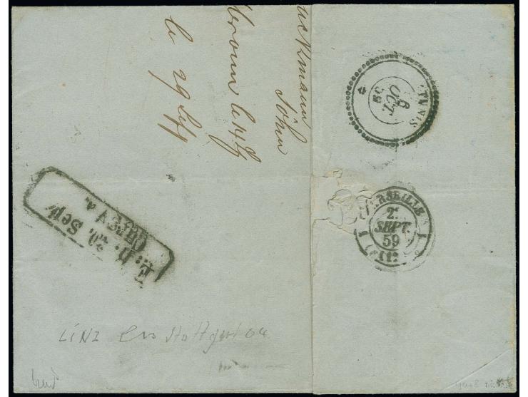 TUNESIEN: 1857, 9 Kreuzer karminrosa, rechte untere Bogenecke mit ca. 17 mm rechtem und 3,5 mm unterem Bogenrand zusammen mit