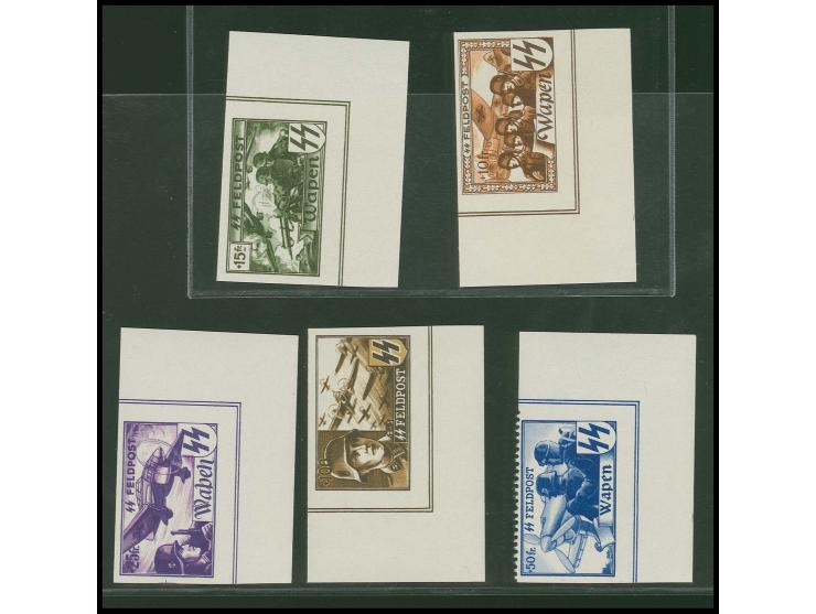Unverausgabte Soldaten und Flugzeuge 10-100 Fr. geschnitten kpl., aus der linken bzw. rechten unteren Bogenecke, postfrisch, 