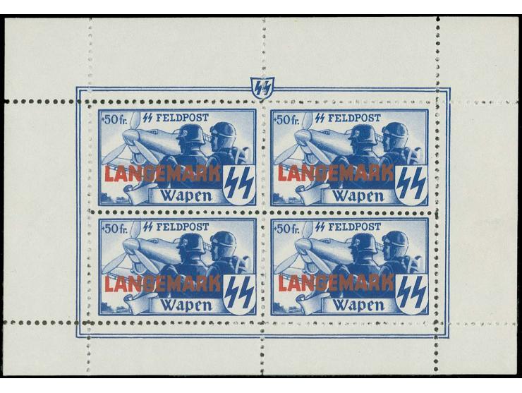 50 Fr. mit Aufdruck "LANGEMARK", kpl. Kleinbogen, Marken postfrisch, Anhaftung im rechten Rand