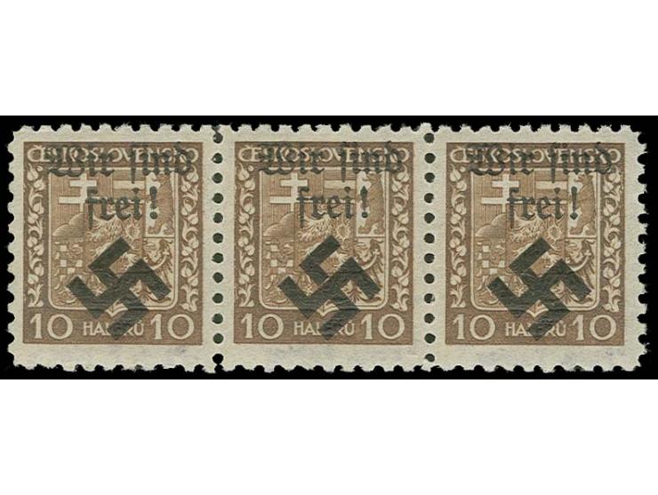 10 H. im waagerechten Dreierstreifen, Typen II, IV und I, postfrisch, einwandfrei, sign. Mahr BPP und Fotoattest Brunel