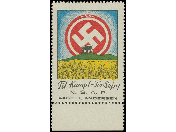 farbige N.S.A.P.-Vignette "Til Kamp" mit Unterrand, postfrisch, Pracht