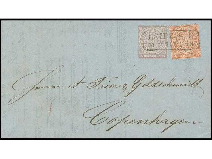  DÄNEMARK: 1869, ¼ Groschen violett und ½ Groschen orange, beide sehr schön farbfrisch und gut gezähnt mit klarem Ra2 "LEIPZI