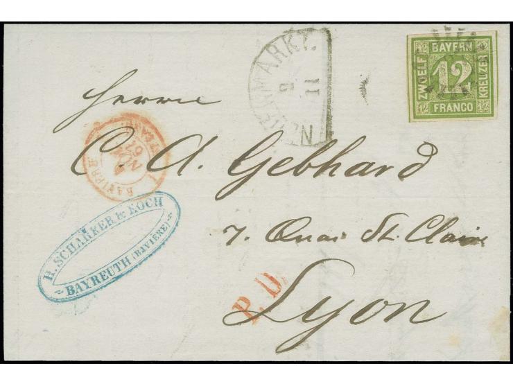 1862, 12 Kreuzer grün, farbfrisch und allseits breitrandig mit leicht aufgesetztem gMR "337" und nebengesetztem Halbkreisste