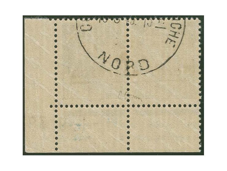 Aufdruck in Type II: 50 C. blau im waagerechten Paar aus der rechten unteren Bogenecke mit kpl. Druckdatum, rückseitig mit Te