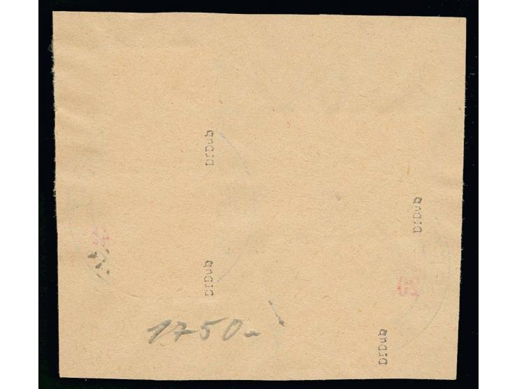 30 C. im senkrechten Paar und 10 und 80 C. einzeln mit Stempel "FESTUNG LORIENT ZENSUR 20.APRIL.1945" auf Briefstück, 80 C. l