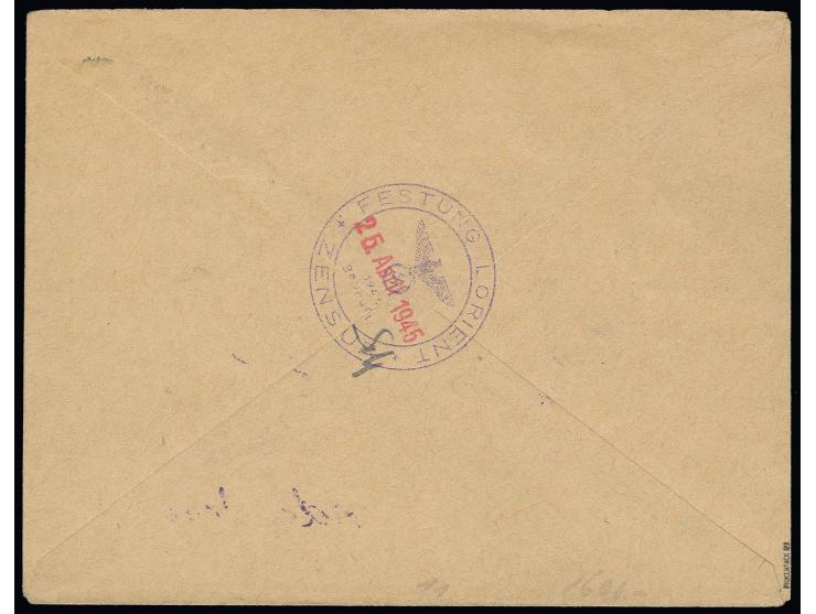 2 Fr. mit Stempel "FESTUNG LORIENT ZENSUR 25.APRIL.1945" auf portogerechtem Brief nach Nantes, einwandfrei, sehr selten, u.a.