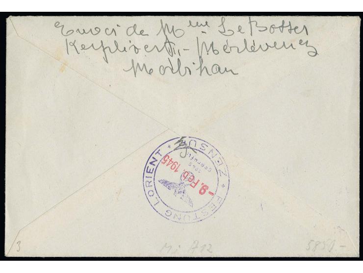4 Fr. ultramarin, mit Feldpost Normstempel "9.2.45" auf portogerechtem Brief nach Deutschland mit nebengesetzem Stempel "FEST