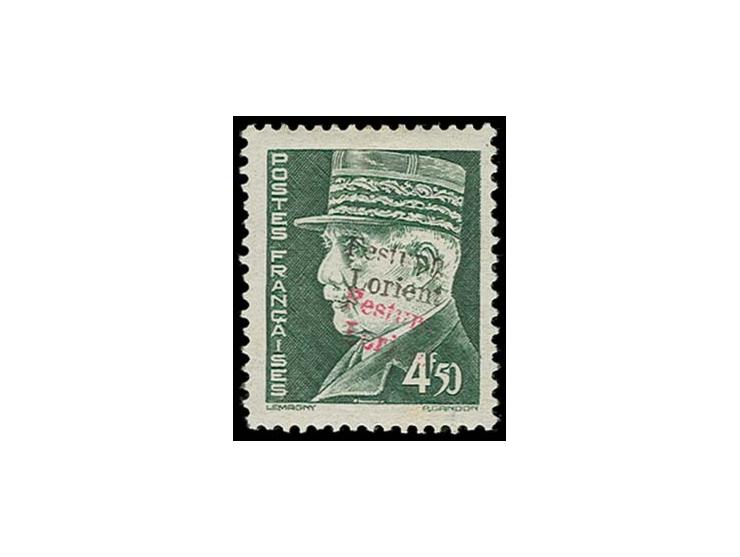 4.50 Fr. blaugrün, schwarzer und roter Aufdruck, sauber ungebraucht in einwandfreier Erhaltung, ein seltener Wert, u.a. sign.