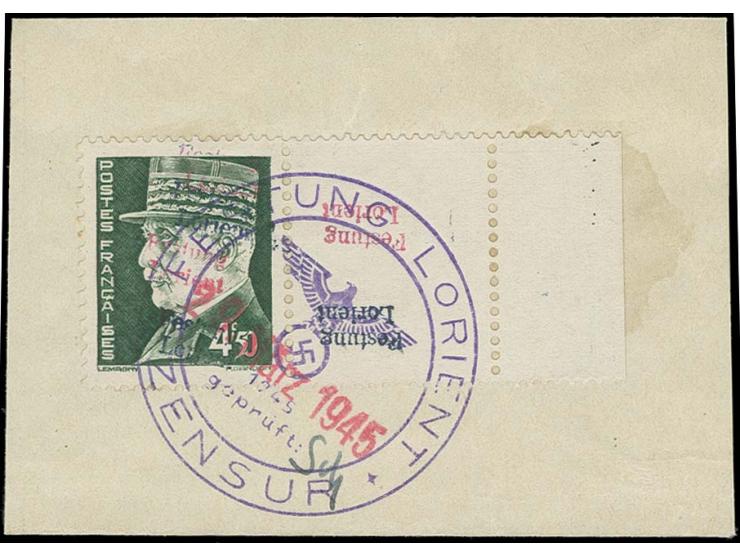 4.50 Fr. blaugrün, rechts mit Leerfeld und Seitenrand, die Marke jeweils doppelt in rot und schwarz, das Leerfeld in rot und 