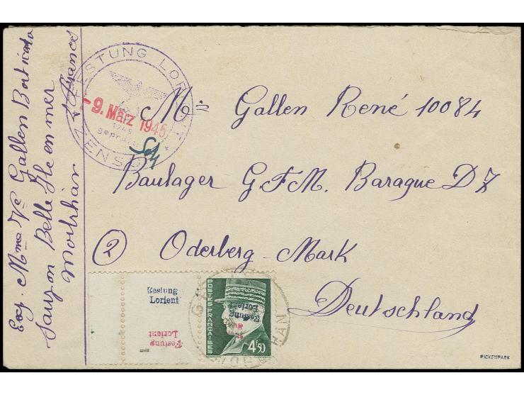 4.50 Fr. blaugrün, links mit Leerfeld und Seitenrand, die Marke und das Leerfeld mit rotem und violettem Aufdruck, violett bz