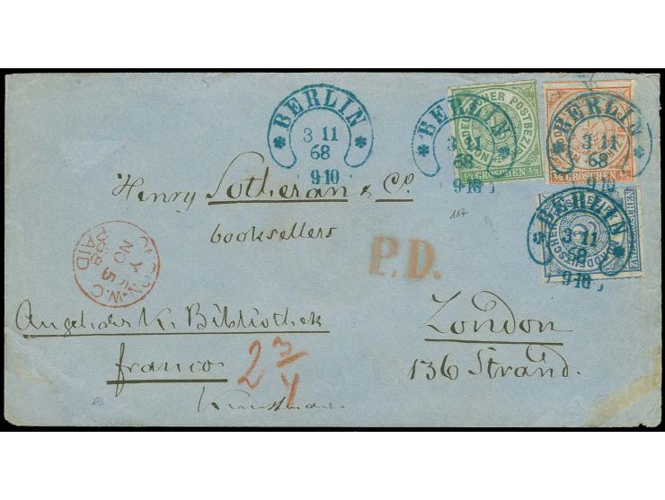  GROSSBRITANNIEN: 1868, 1/3 Groschen grün, ½ Groschen orange und 2 Groschen ultramarin mit jeweils sauber auf- und zusätzlich